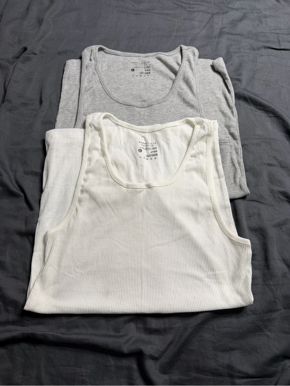 Perry Ellis Ribbed Tank Tops in White and Light Gray